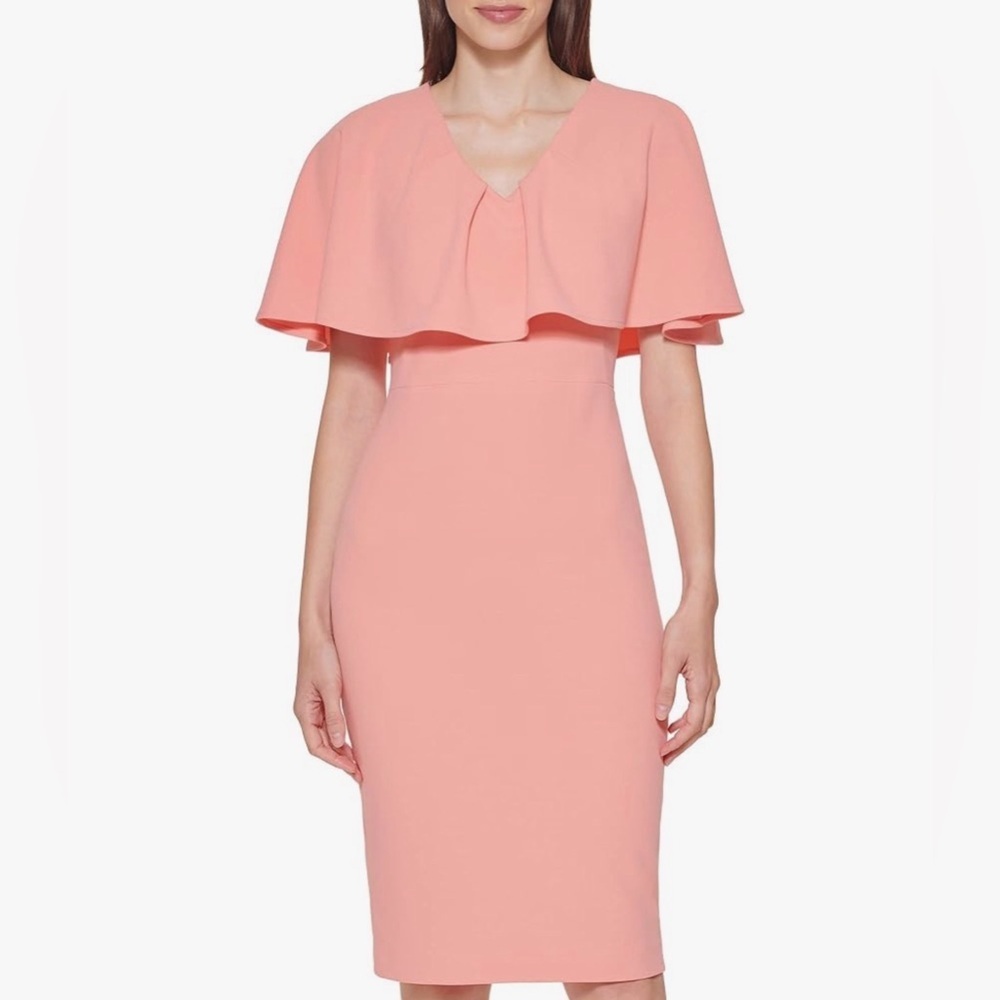 Calvin Klein Womens Dress Peach V-Neck 22W Cape Sheath Work to Dinner Elegant